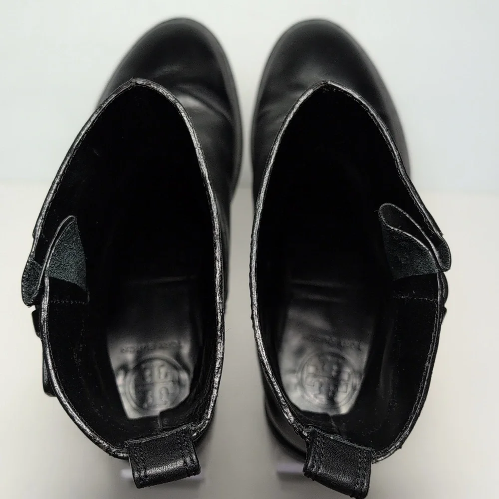 Tory Burch Bennie Black Combat Moto Boots with Buckle Straps womans size 7.5